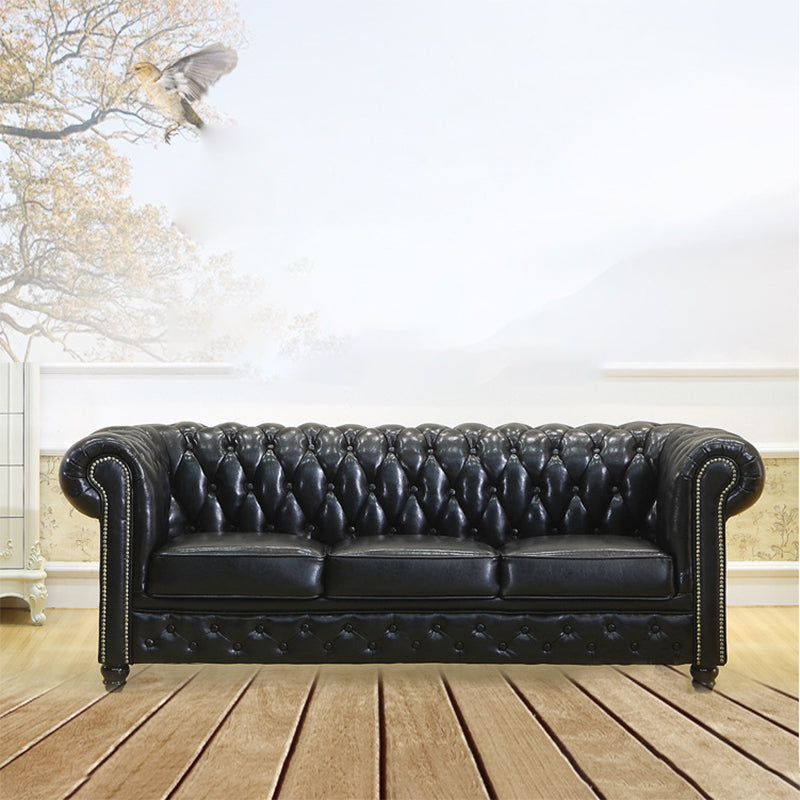 Traditional Living Room Black Tufted Rolled Arm Standard Seating
