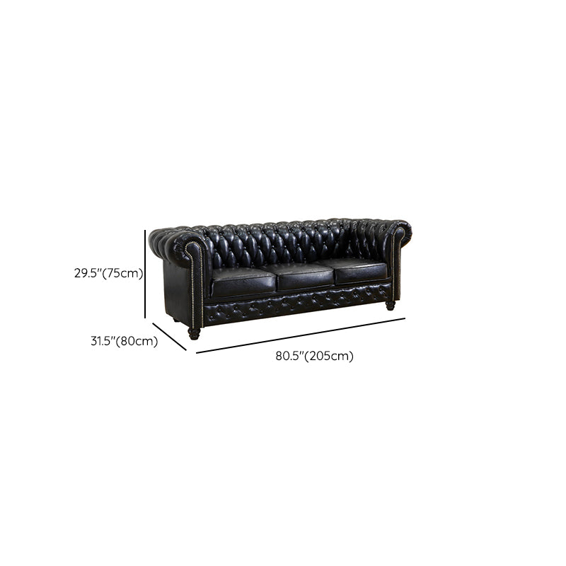 Traditional Living Room Black Tufted Rolled Arm Standard Seating