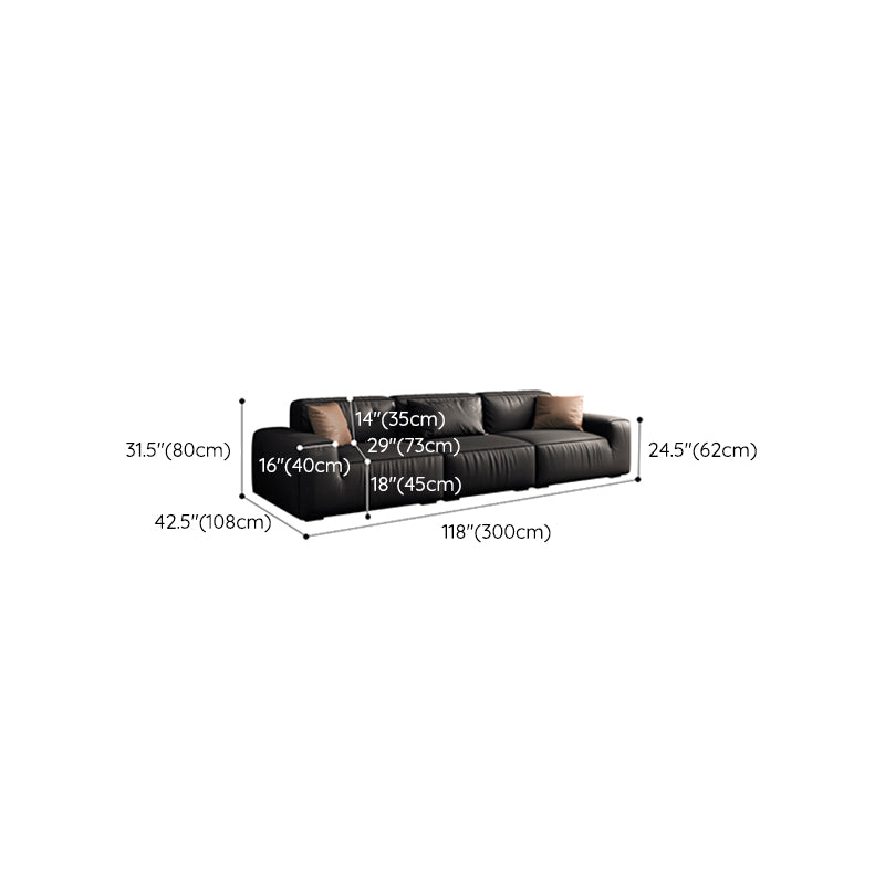 Industrial Black Genuine Leather Cushions Square Arm Living Room Settee