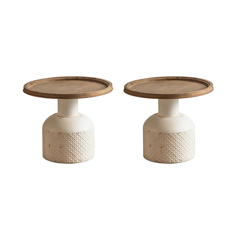 Wood Pedestal Side Table Rustic Round End Table in Distressed Finish