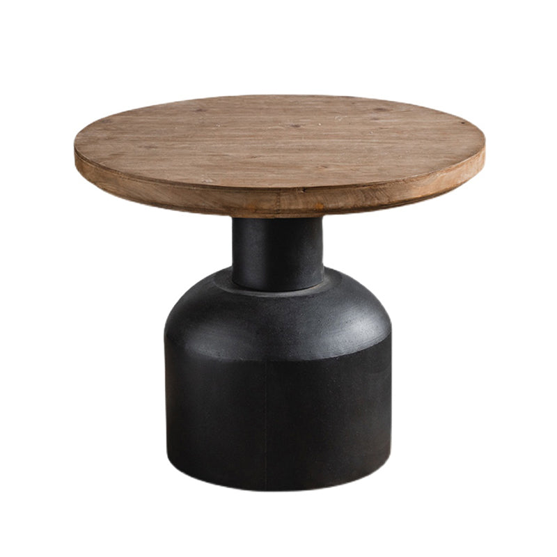 Wood Pedestal Side Table Rustic Round End Table in Distressed Finish