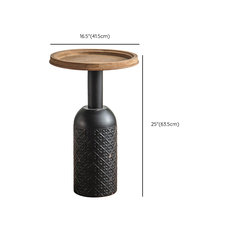 Wood Pedestal Side Table Rustic Round End Table in Distressed Finish