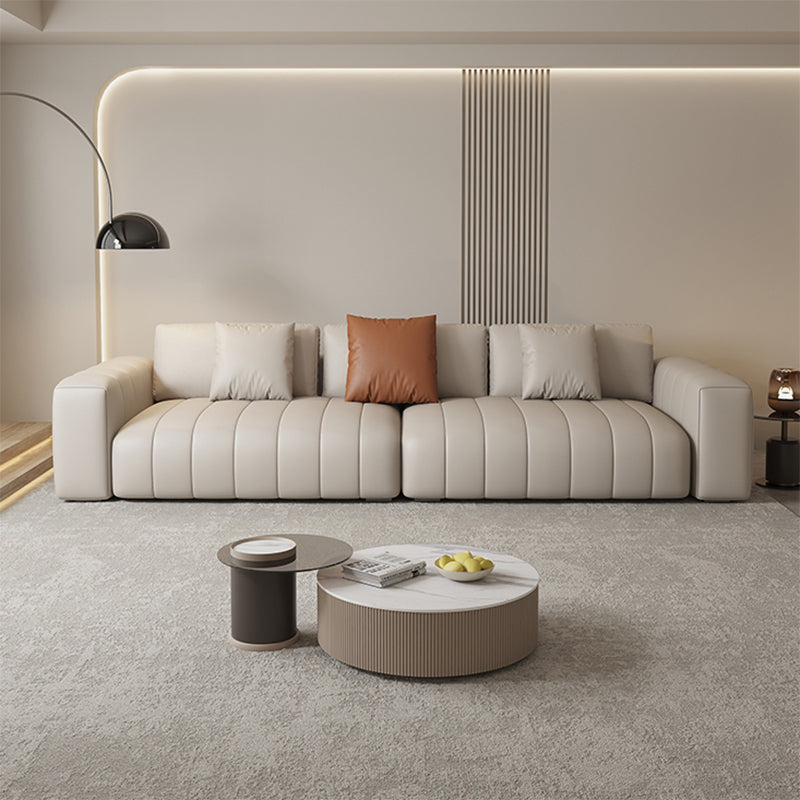 Contemporary Genuine Leather White Pillows Square Arm Settee