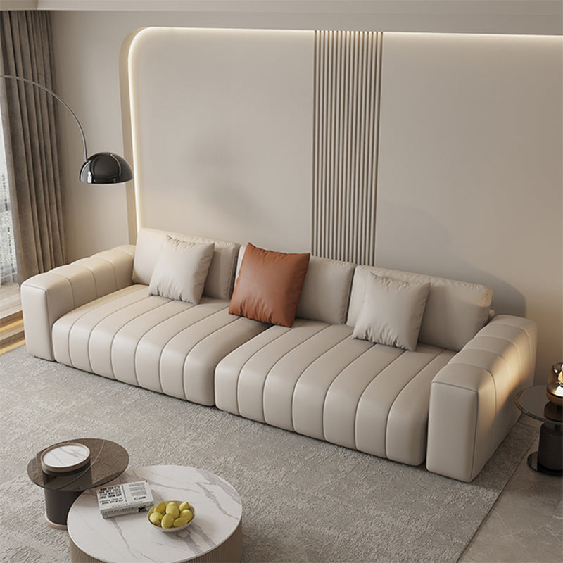 Contemporary Genuine Leather White Pillows Square Arm Settee