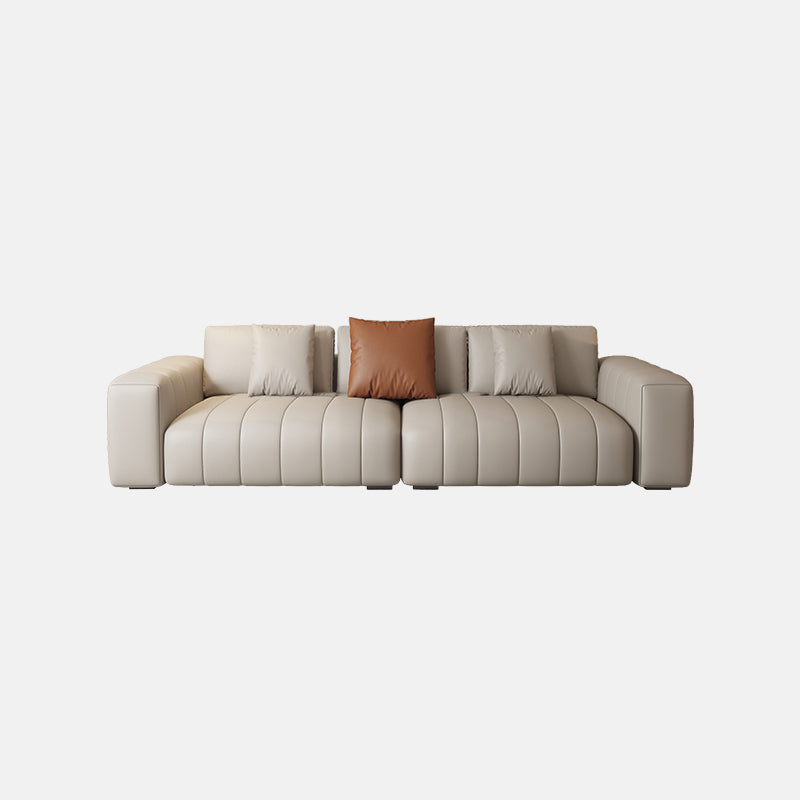 Contemporary Genuine Leather White Pillows Square Arm Settee