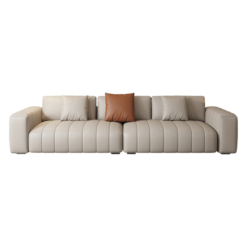 Contemporary Genuine Leather White Pillows Square Arm Settee