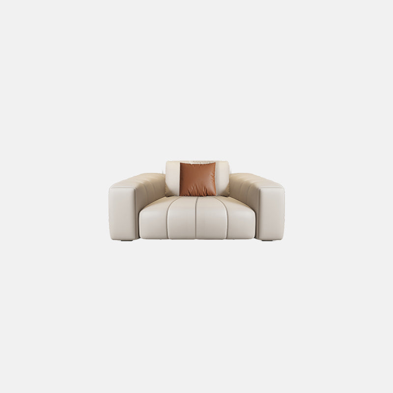 Contemporary Genuine Leather White Pillows Square Arm Settee
