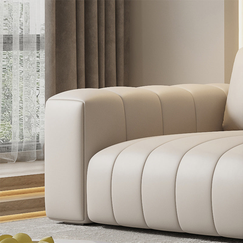 Contemporary Genuine Leather White Pillows Square Arm Settee