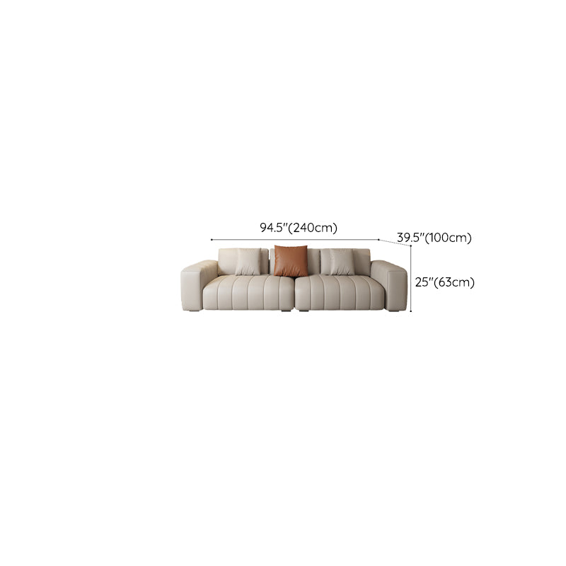 Contemporary Genuine Leather White Pillows Square Arm Settee