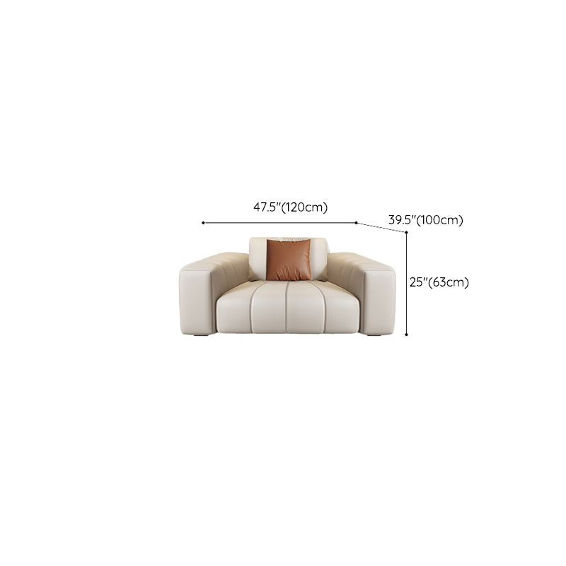 Contemporary Genuine Leather White Pillows Square Arm Settee