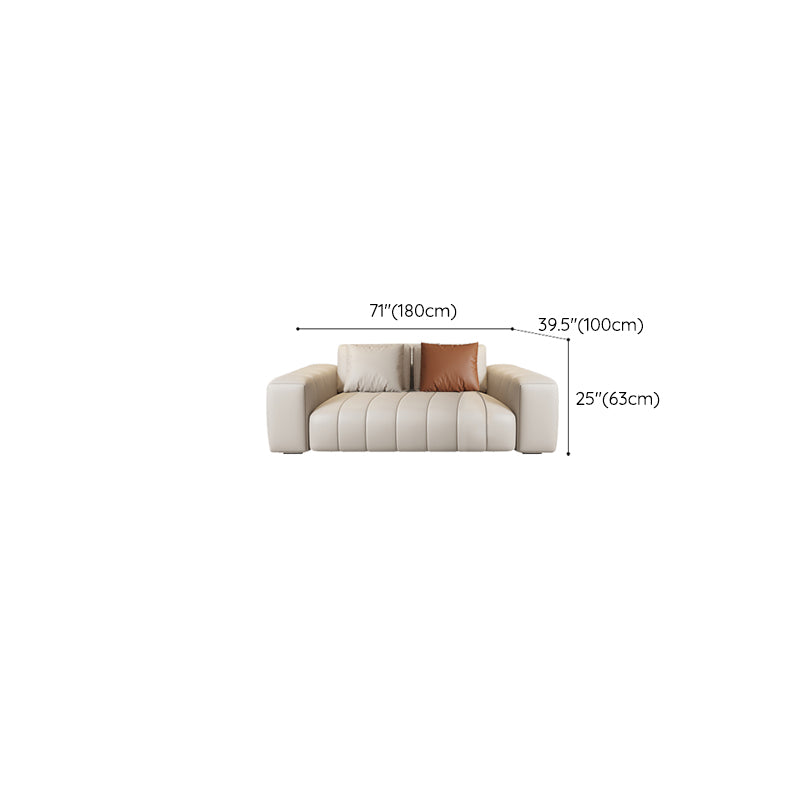 Contemporary Genuine Leather White Pillows Square Arm Settee