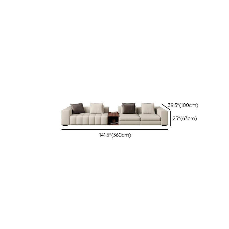Contemporary Sofa Faux Leather Tufted Off-White Convertible Sofa for Living Room