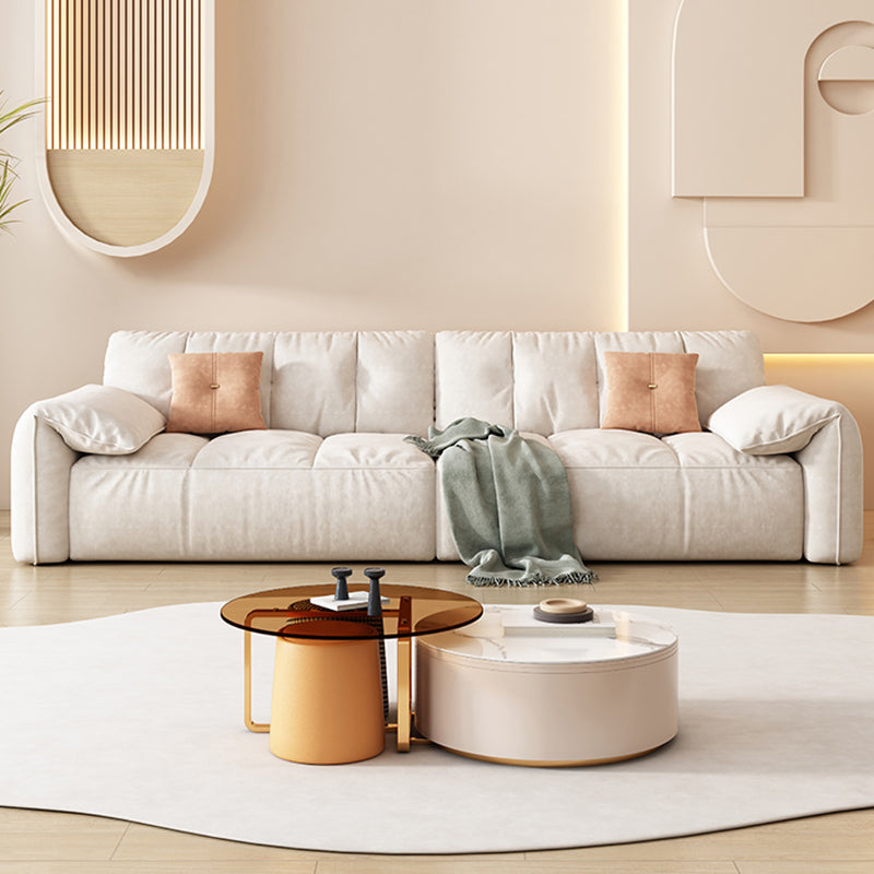 Off-White Fabric Sofa Pillow Top Arm Reclining Loveseat for Bonus Room