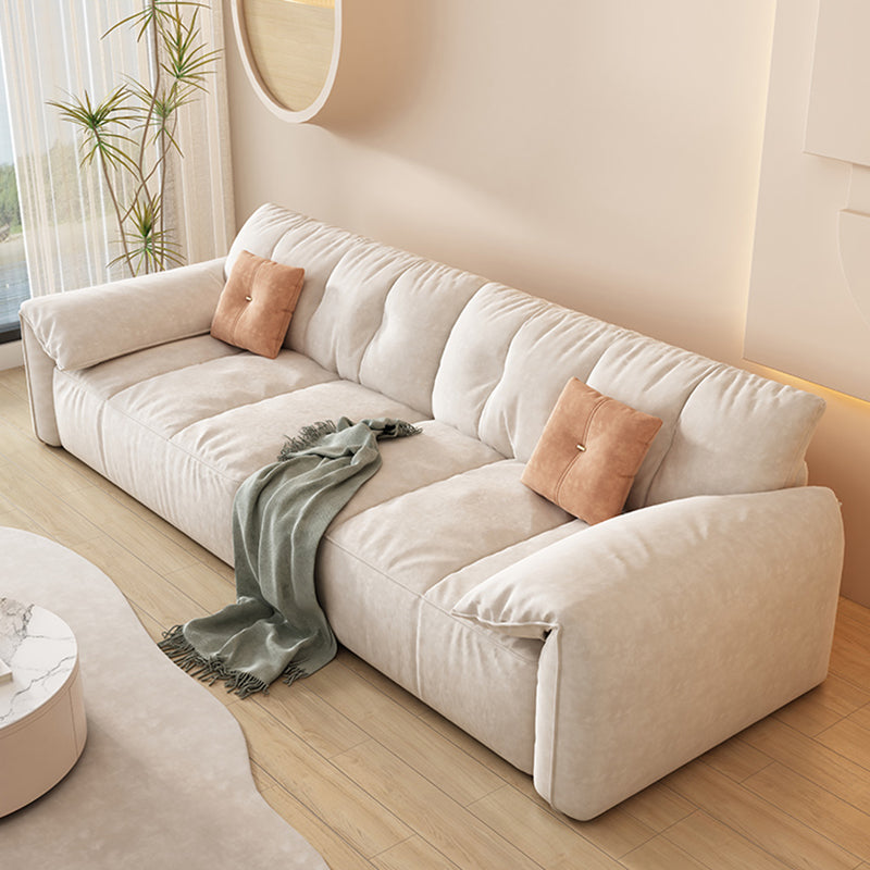 Off-White Fabric Sofa Pillow Top Arm Reclining Loveseat for Bonus Room