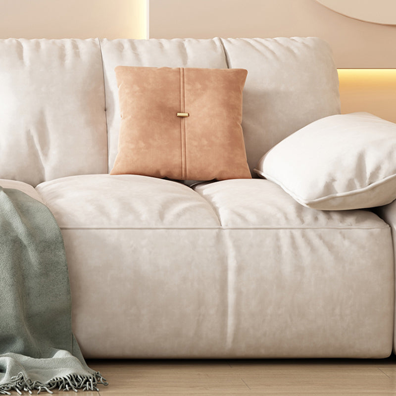 Off-White Fabric Sofa Pillow Top Arm Reclining Loveseat for Bonus Room