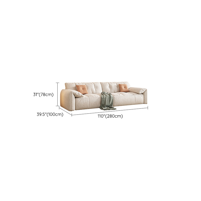 Off-White Fabric Sofa Pillow Top Arm Reclining Loveseat for Bonus Room