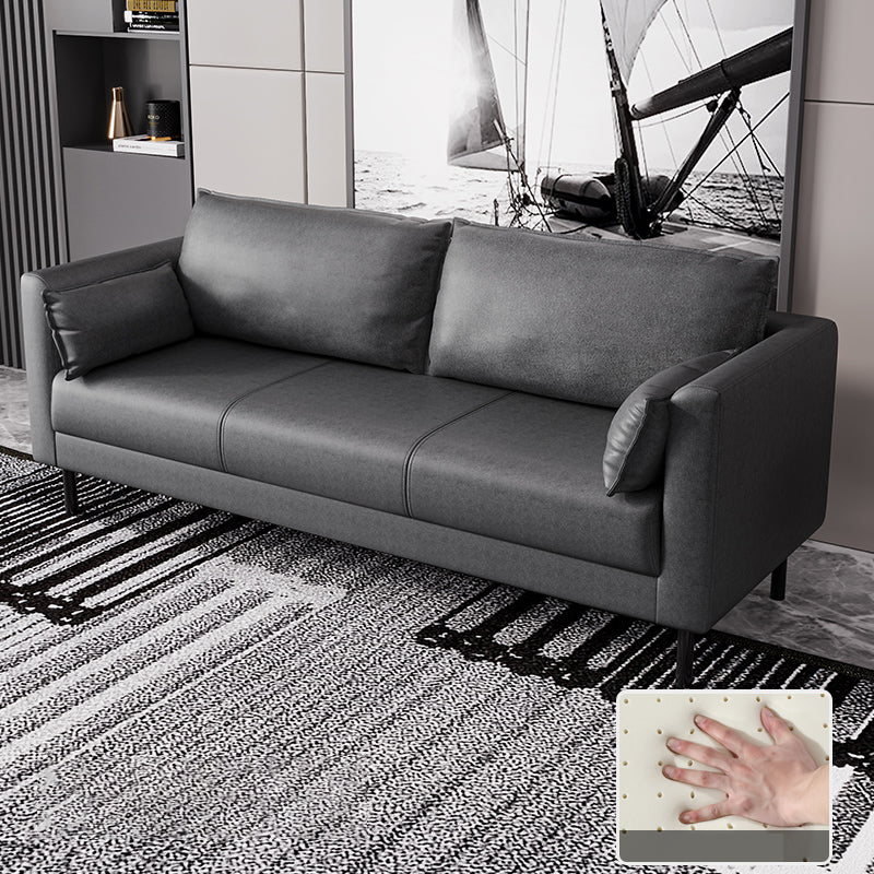 Scandinavian Faux Leather Sofa with 2 Pillows Square Arm Living Room Seating