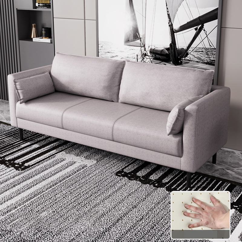 Scandinavian Faux Leather Sofa with 2 Pillows Square Arm Living Room Seating