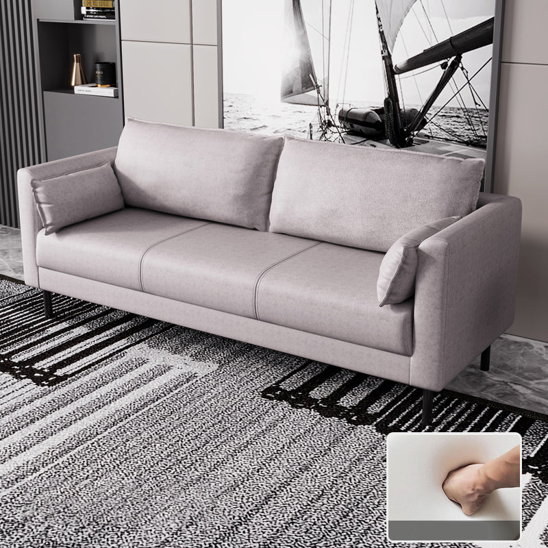 Scandinavian Faux Leather Sofa with 2 Pillows Square Arm Living Room Seating