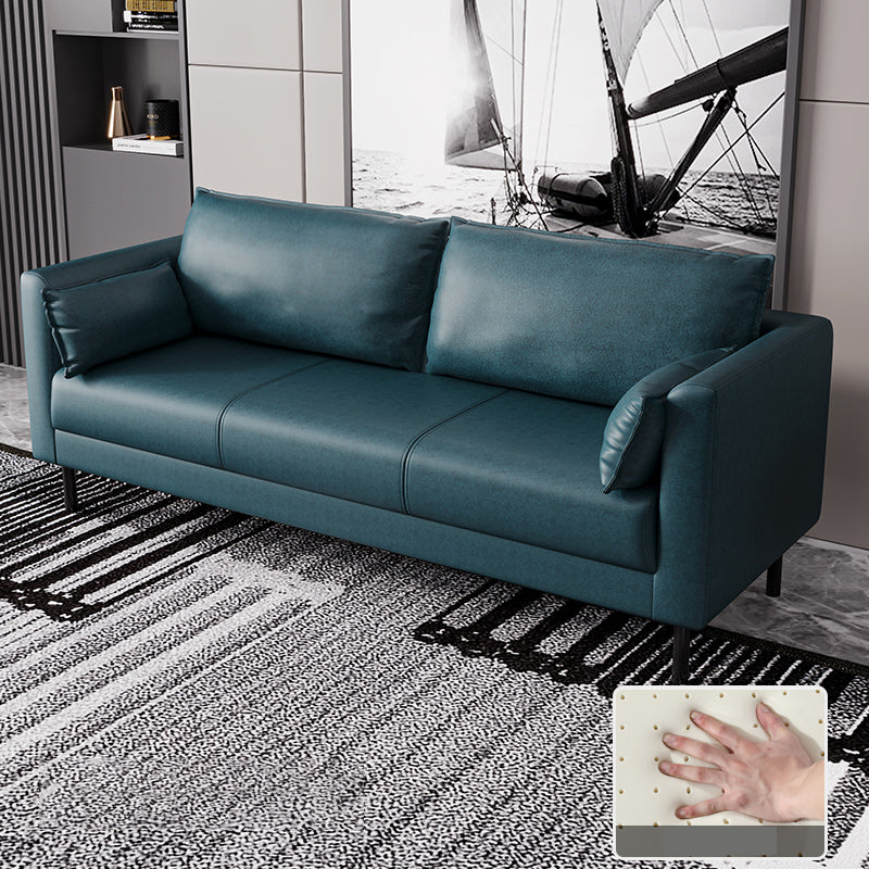 Scandinavian Faux Leather Sofa with 2 Pillows Square Arm Living Room Seating