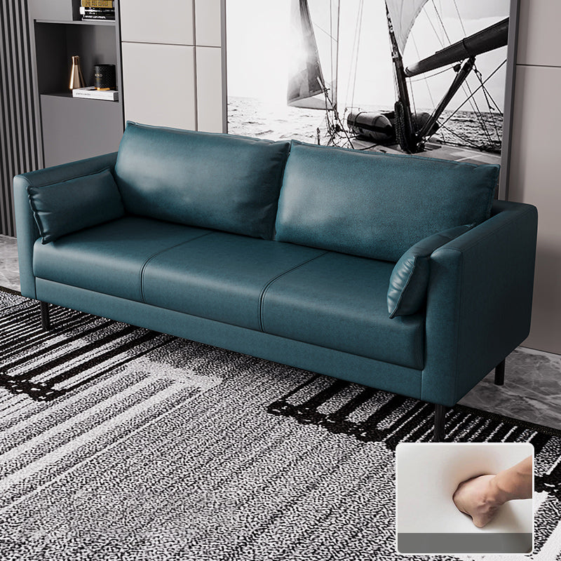 Scandinavian Faux Leather Sofa with 2 Pillows Square Arm Living Room Seating