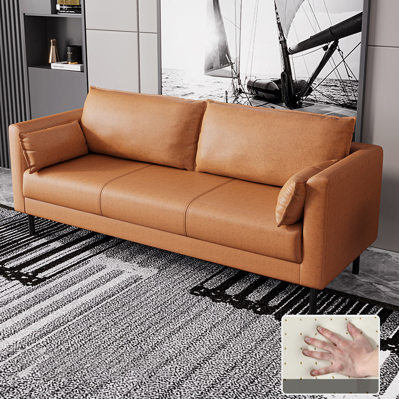 Scandinavian Faux Leather Sofa with 2 Pillows Square Arm Living Room Seating