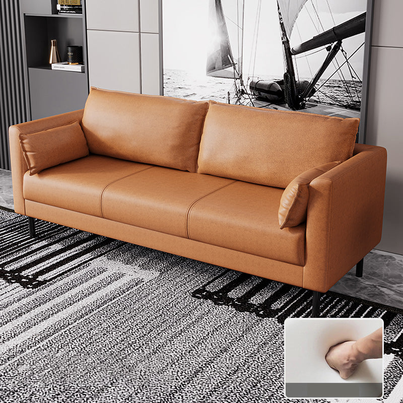 Scandinavian Faux Leather Sofa with 2 Pillows Square Arm Living Room Seating