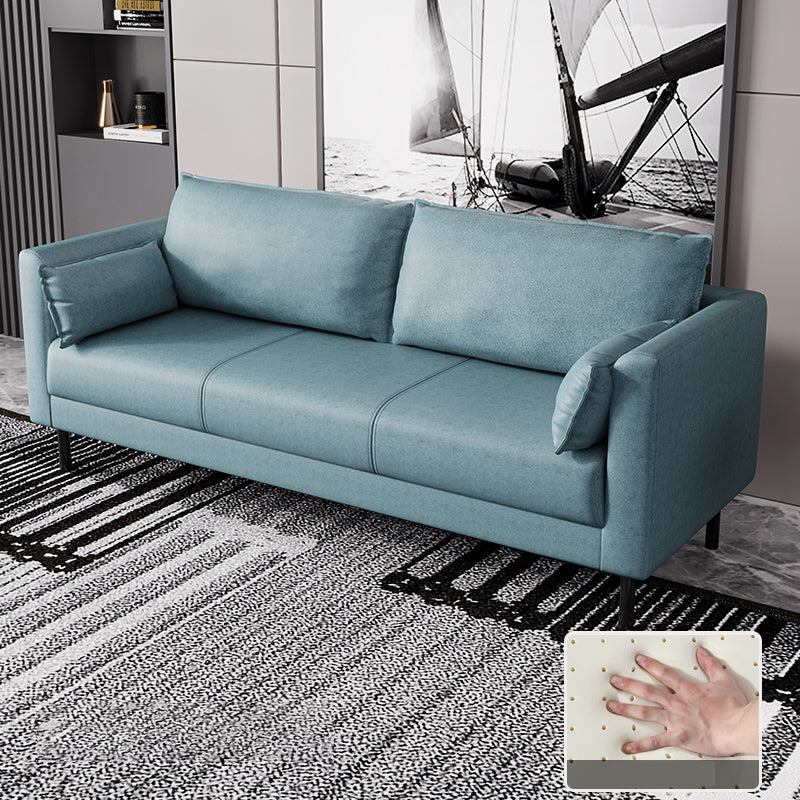 Scandinavian Faux Leather Sofa with 2 Pillows Square Arm Living Room Seating