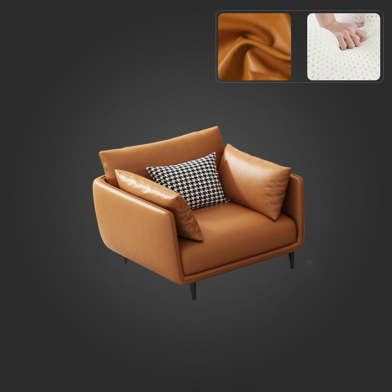 Mid Century Modern Orange Pillows Pillow Top Arm Genuine Leather Seating