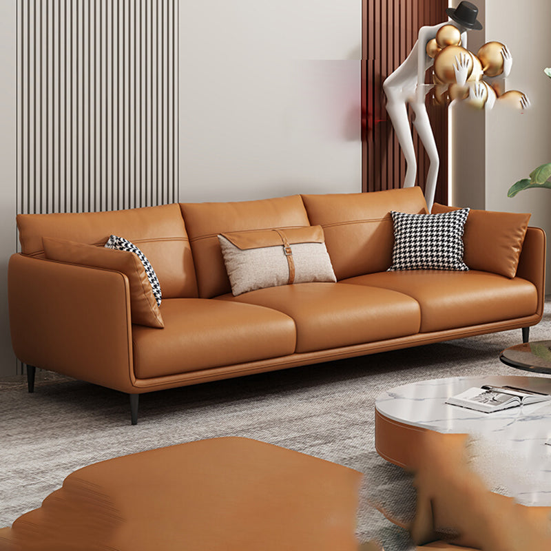 Mid Century Modern Orange Pillows Pillow Top Arm Genuine Leather Seating