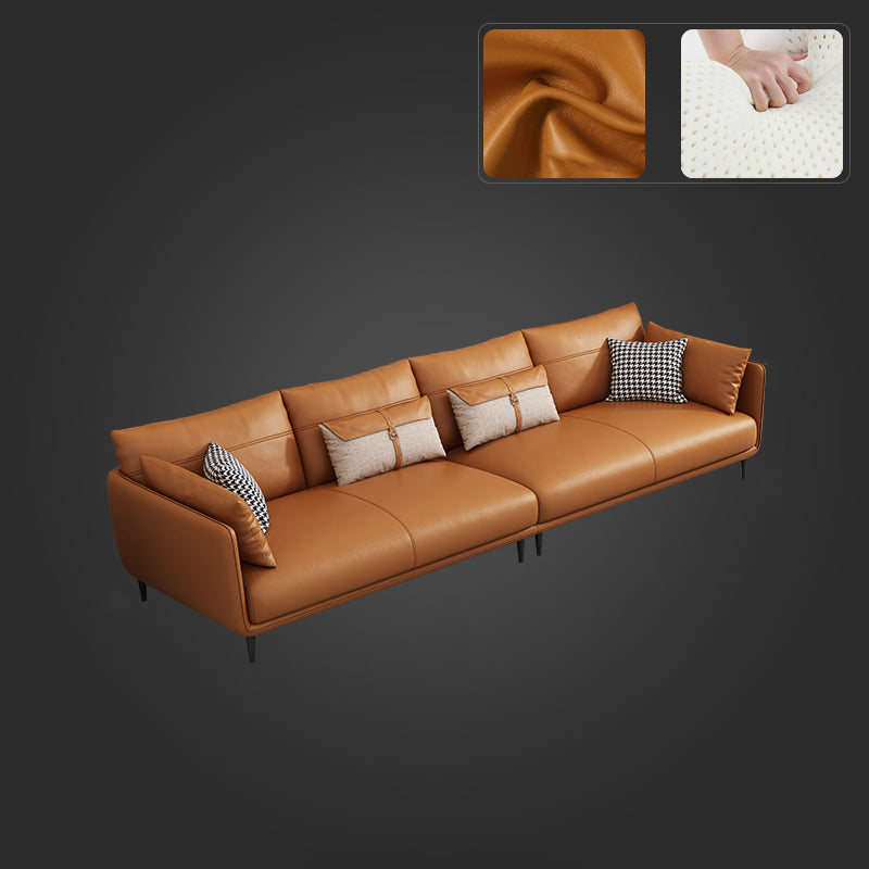 Mid Century Modern Orange Pillows Pillow Top Arm Genuine Leather Seating