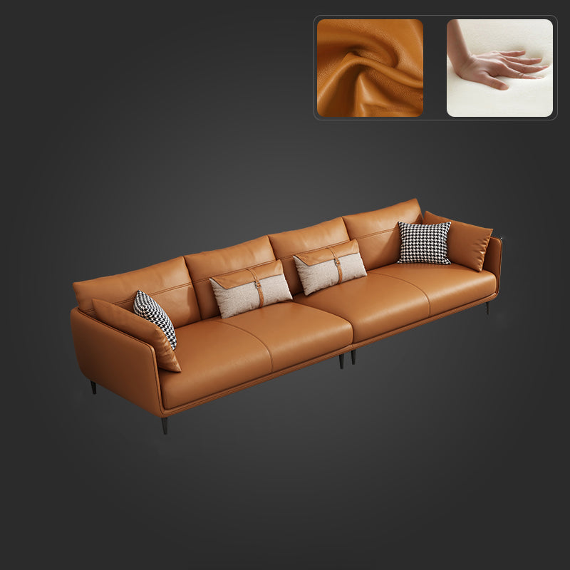 Mid Century Modern Orange Pillows Pillow Top Arm Genuine Leather Seating