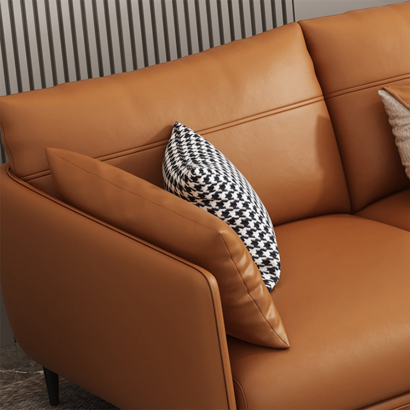 Mid Century Modern Orange Pillows Pillow Top Arm Genuine Leather Seating