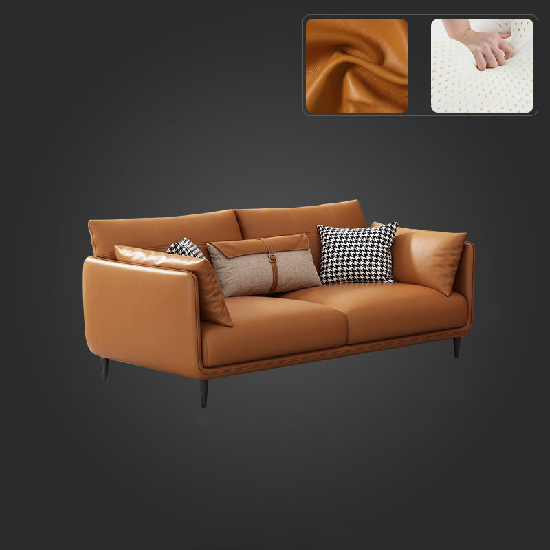 Mid Century Modern Orange Pillows Pillow Top Arm Genuine Leather Seating
