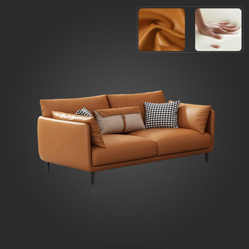 Mid Century Modern Orange Pillows Pillow Top Arm Genuine Leather Seating