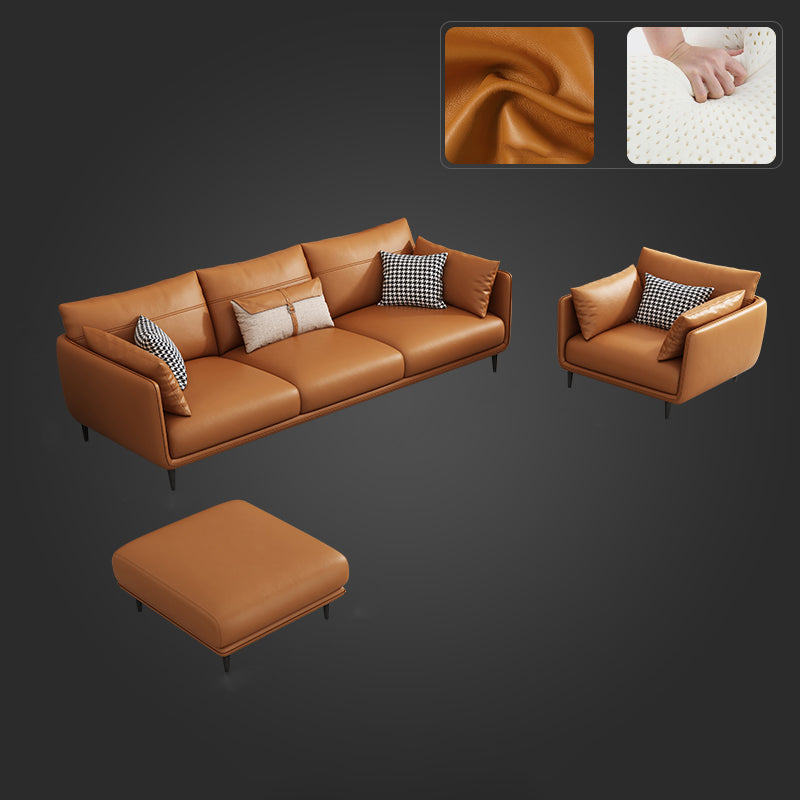 Mid Century Modern Orange Pillows Pillow Top Arm Genuine Leather Seating