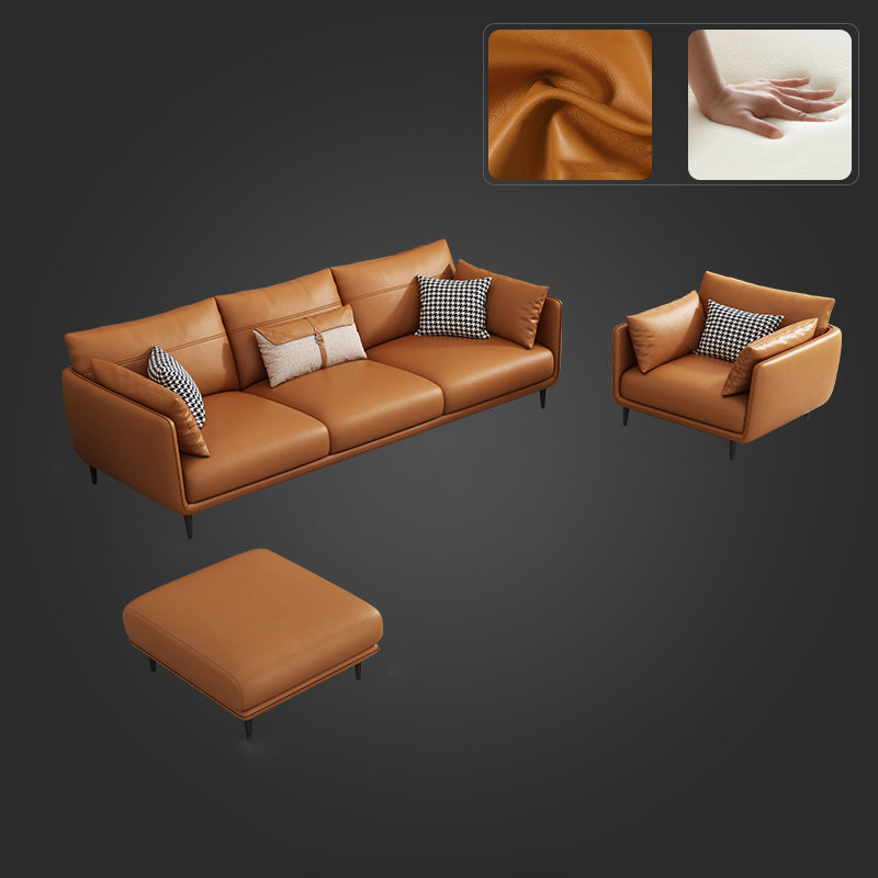 Mid Century Modern Orange Pillows Pillow Top Arm Genuine Leather Seating