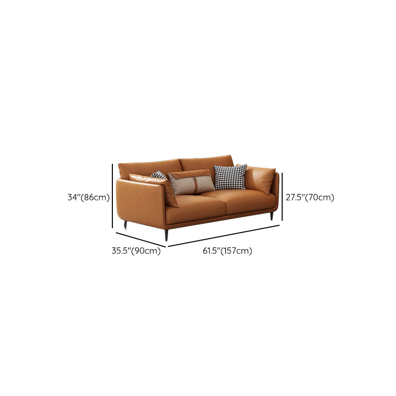Mid Century Modern Orange Pillows Pillow Top Arm Genuine Leather Seating