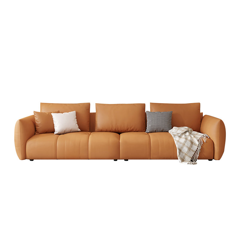 Scandinavian Genuine Leather Orange Pillows Square Arm Living Room Seating