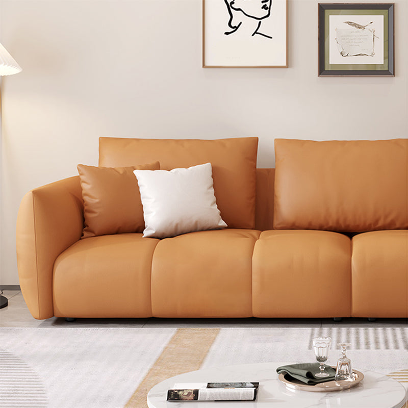 Scandinavian Genuine Leather Orange Pillows Square Arm Living Room Seating