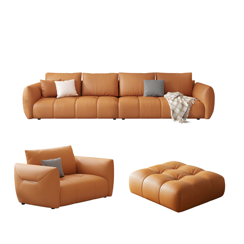 Scandinavian Genuine Leather Orange Pillows Square Arm Living Room Seating