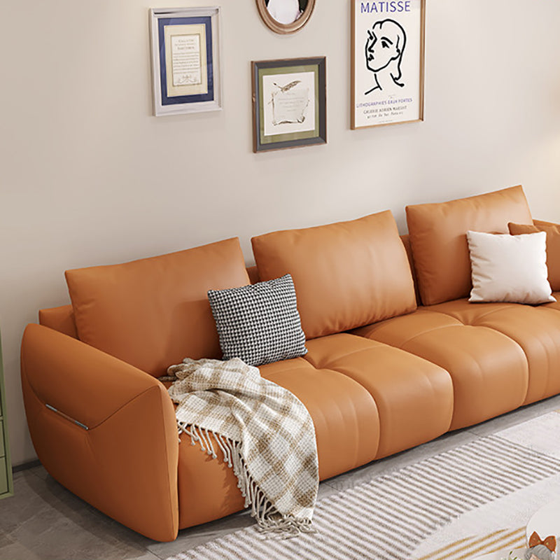 Scandinavian Genuine Leather Orange Pillows Square Arm Living Room Seating