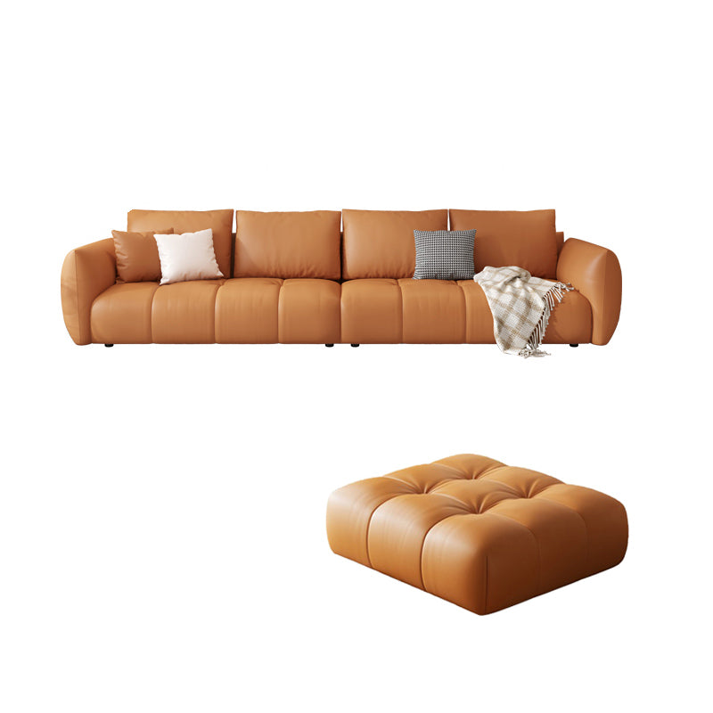 Scandinavian Genuine Leather Orange Pillows Square Arm Living Room Seating