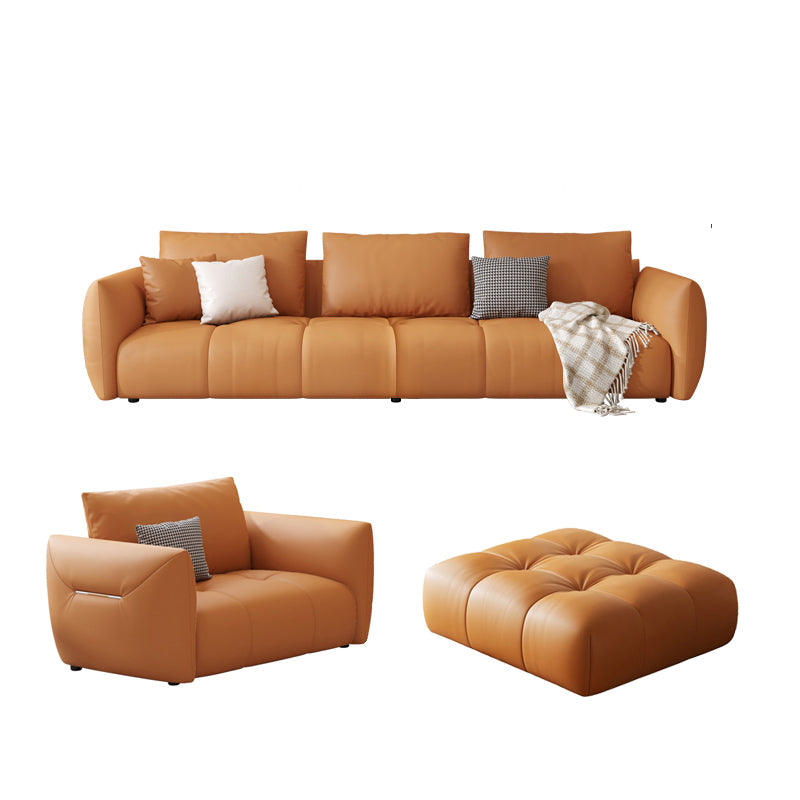 Scandinavian Genuine Leather Orange Pillows Square Arm Living Room Seating