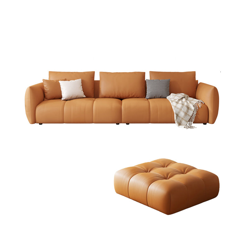 Scandinavian Genuine Leather Orange Pillows Square Arm Living Room Seating