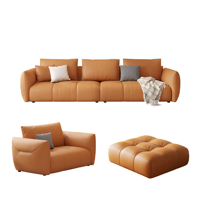 Scandinavian Genuine Leather Orange Pillows Square Arm Living Room Seating