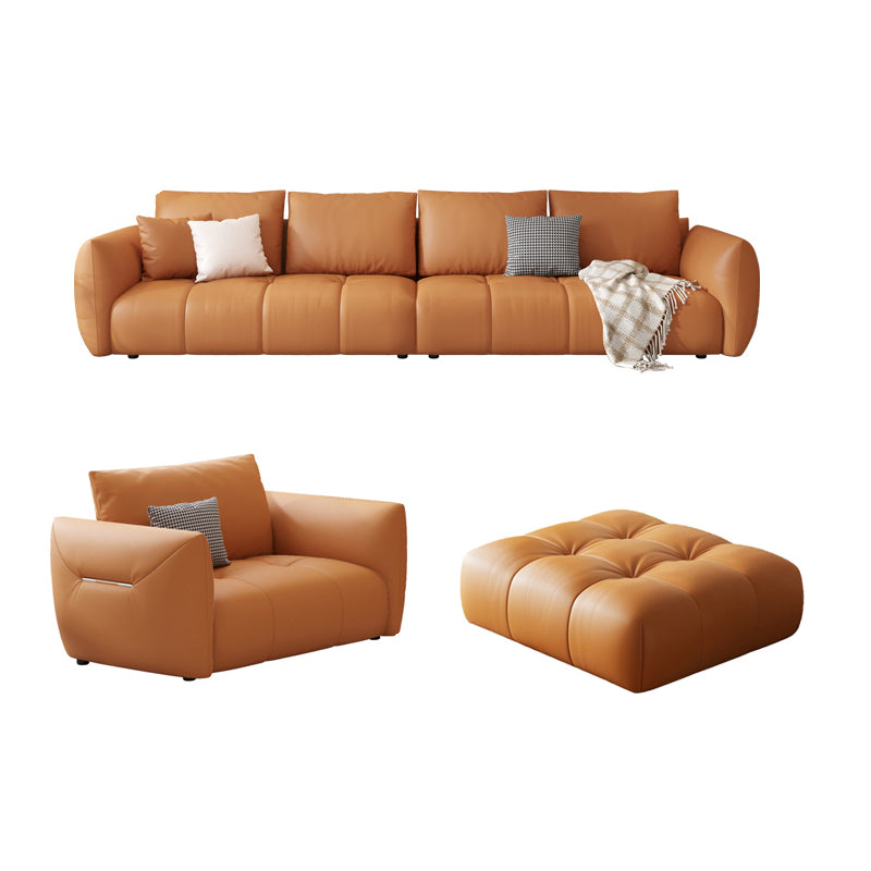 Scandinavian Genuine Leather Orange Pillows Square Arm Living Room Seating