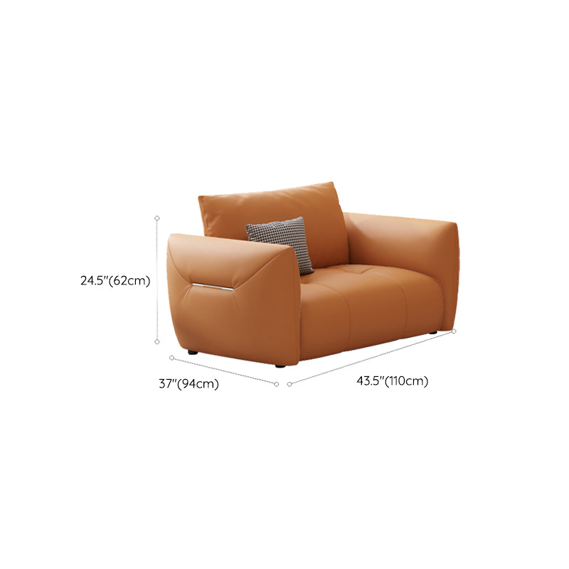 Scandinavian Genuine Leather Orange Pillows Square Arm Living Room Seating