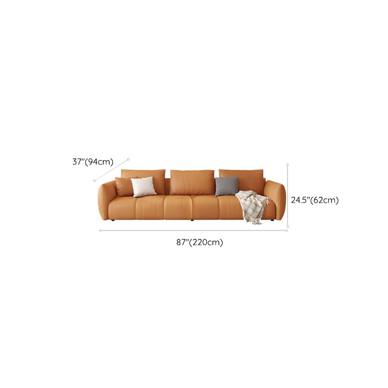 Scandinavian Genuine Leather Orange Pillows Square Arm Living Room Seating