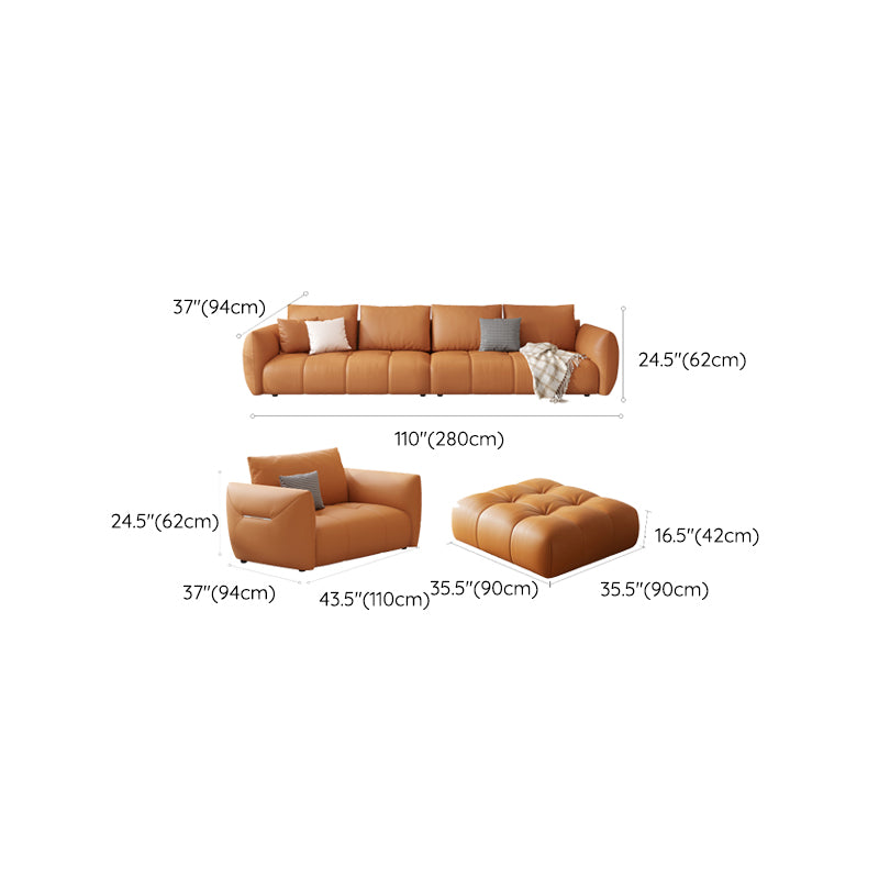 Scandinavian Genuine Leather Orange Pillows Square Arm Living Room Seating